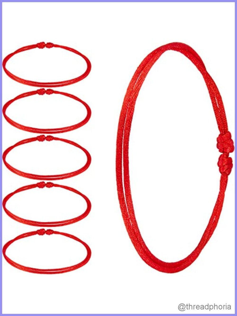 6pc Adjustable Red Cord Bracelets, Handmade String Bracelet for Women, Good